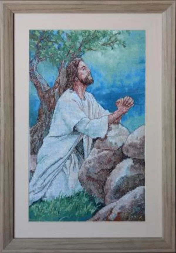 Картина «Молящийся в саду»,  ручная работа,  вышивка